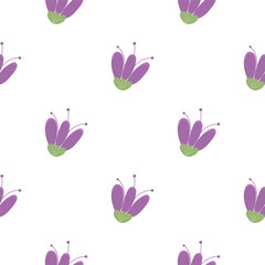 Cute floral square pattern. Purple simple flowers pattern for fabric printing, wrapping paper, design. Seamless floral vector pattern isolated on changeable white background. Pretty kids texture.
