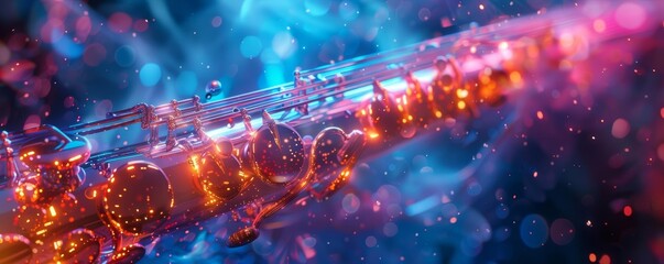 Obraz premium Close-up of saxophone with colorful bokeh background