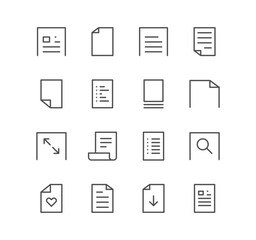 Set of document and paper icons, paper, download, infographic, favorite, page, text, file and linear variety vectors.	
