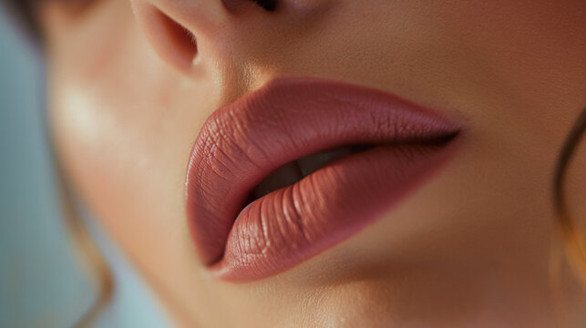 Close-up of woman's lips with matte lipstick