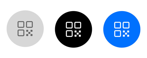 qr code scanner icon. barcode scanner sign. Digital scanning symbol. Grey, blue and black button.