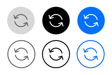 Loading arrows icon. Reload sign. Refresh symbol. Repeat arrows pictogram. Grey, blue and black button.