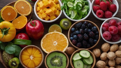 Colorful array of healthy foods, promoting wellness and vitality