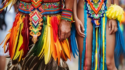 Fototapeta premium A person wearing traditional cultural attire standing next to someone in a costume version of the same attire, highlighting the issue of cultural appropriation
