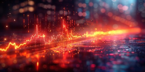 A dynamic stock market graph with glowing lights, representing financial data and economic trends.