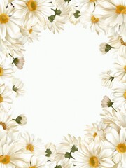 Obraz premium Beautiful chamomiles as frame on white background with copy space for text in the middle. Floral greeting design.