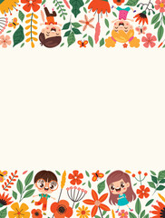 Template Design With Flowers And Kids