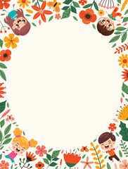 Template Design With Flowers And Kids