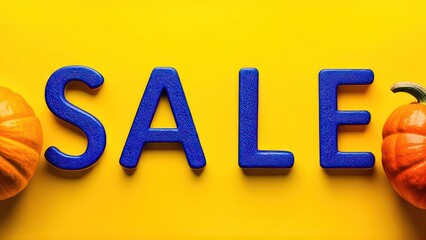 Letters &ldquo;SALE&rdquo; with pumpkins between them on yellow background