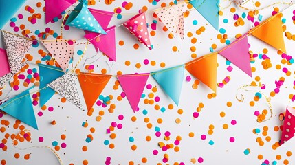 Fototapeta premium Colorful party flags and confetti. Perfect for a festive background for any celebration.