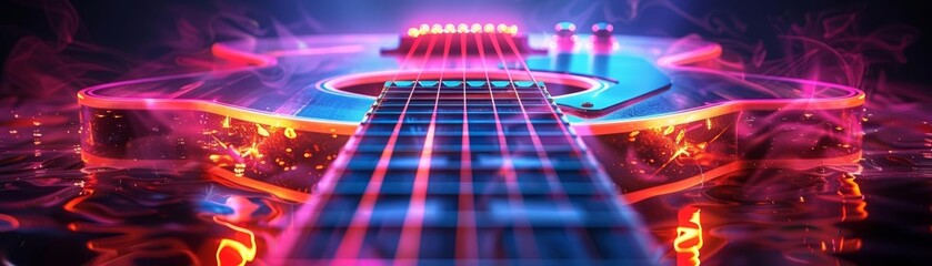 Abstract Guitar with Neon Lights and Smoke Effect