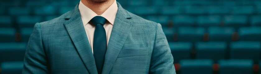 CEO giving a presentation on supply chain coordination, leadership vision, guiding supplier partnerships