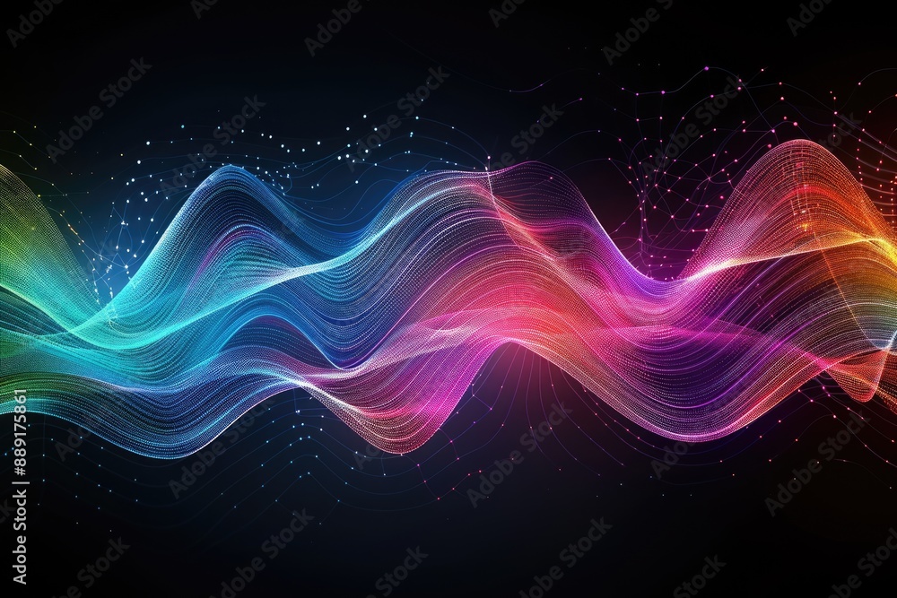 Poster abstract colorful wave with glowing lights. this image is perfect for tech, digital, or futuristic c