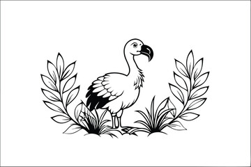 Dodo in plants and tree white background N.eps