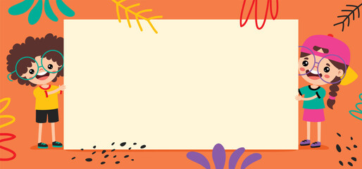 Cartoon Kids With A Blank Frame