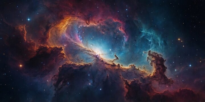 Colorful space galaxy cloud nebula Stary night cosmos Universe science astronomy Supernova background wallpaper. AI generated.
