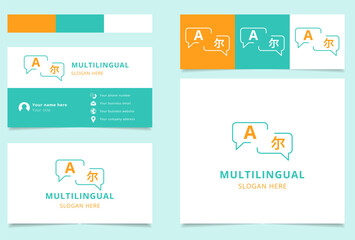 Multilingual company branding its identity with chat bubbles logo