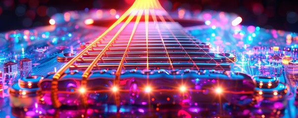 Abstract Guitar Fretboard with Glowing Lights