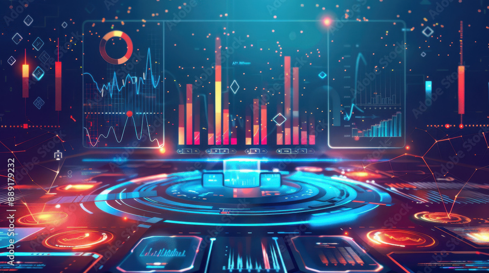 Aufkleber futuristic digital dashboard with glowing data visualizations and analytics charts in a high-tech in