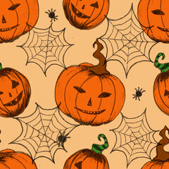 halloween seamless pattern with pumpkins