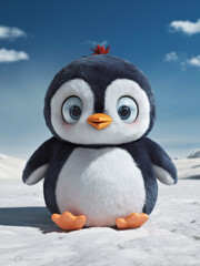 Fototapeta premium Cute Baby Penguin on Snowy Landscape, Ideal for Winter Themes, Holiday Cards, and children images