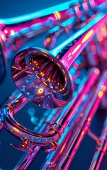 Bright 3D Neonlit Valve Trombone with Glowing Colors