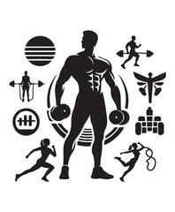 vector fitness vector art,graphics fitnesss icons set,vintage illustration fitness clipart,vector fitnesss flat style artwork design.