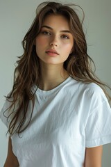 Fototapeta premium White tshirt mockup on woman model created with Generative AI