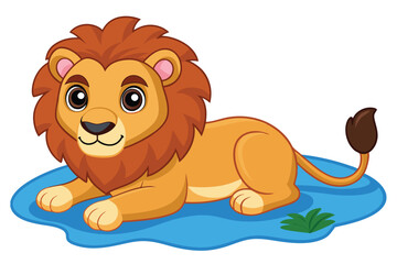 Lazy lion lies next to the lake D.eps