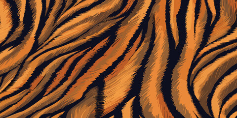 Fashionable Tiger Skin Pattern Vector Illustration Seamless Design. Animal Striped Skin Fur Pattern Texture Background