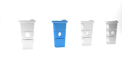 Blue Paper glass and water icon isolated on white background. Soda drink glass. Fresh cold beverage symbol. Minimalism concept. 3D render illustration