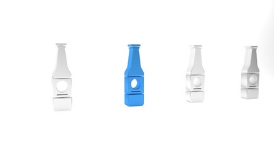 Blue Beer bottle icon isolated on white background. Minimalism concept. 3D render illustration