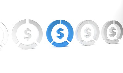Fototapeta premium Blue Coin money with dollar symbol icon isolated on white background. Banking currency sign. Cash symbol. Minimalism concept. 3D render illustration