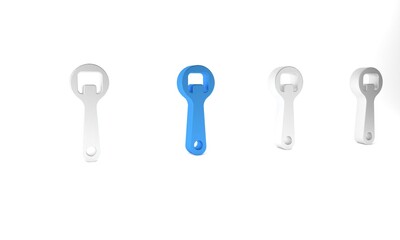 Blue Bottle opener icon isolated on white background. Minimalism concept. 3D render illustration