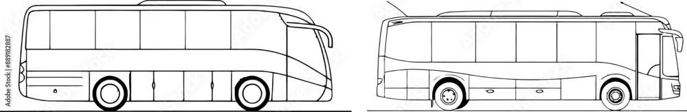 Poster line drawing of a bus concept. continuous line draw graphic illustration of a modern bus.