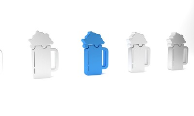 Blue Glass of beer icon isolated on white background. Minimalism concept. 3D render illustration