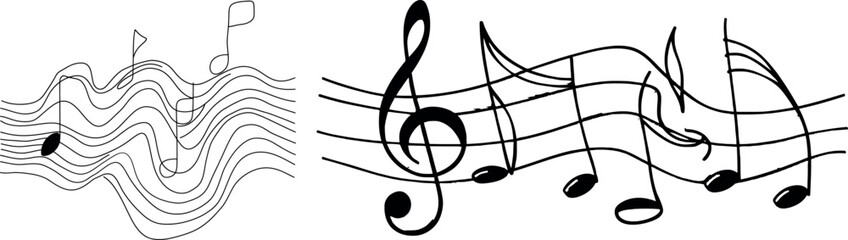 In simple linear style, one continuous line drawing of musical notes.