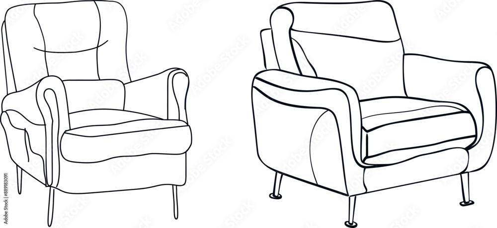 Poster one line continuous art drawing of a minimalist modern sofa chair