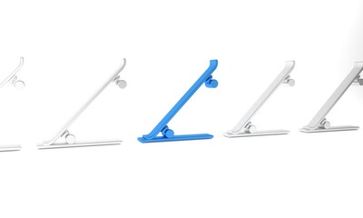 Blue Skateboard icon isolated on white background. Extreme sport. Sport equipment. Minimalism concept. 3D render illustration