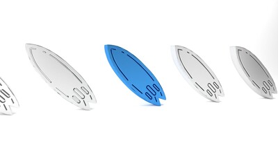 Blue Surfboard icon isolated on white background. Surfing board. Extreme sport. Sport equipment. Minimalism concept. 3D render illustration
