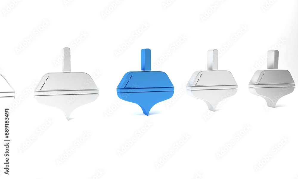 Poster blue hanukkah dreidel icon isolated on white background. minimalism concept. 3d render illustration