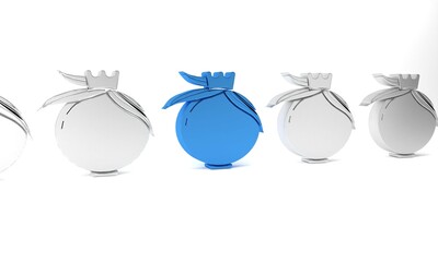 Blue Pomegranate icon isolated on white background. Garnet fruit. Minimalism concept. 3D render illustration