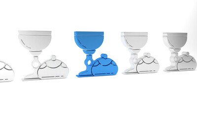 Blue Jewish goblet and hanukkah sufganiyot icon isolated on white background. Jewish sweet bakery. Wine cup for kiddush. Minimalism concept. 3D render illustration