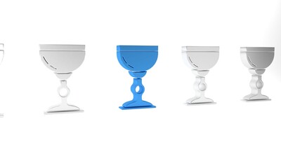 Blue Jewish goblet icon isolated on white background. Jewish wine cup for kiddush. Kiddush cup for Shabbat. Minimalism concept. 3D render illustration