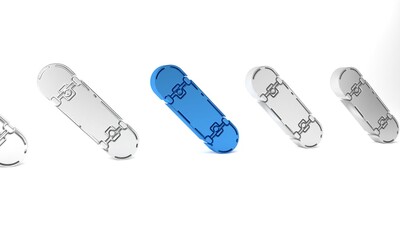 Blue Skateboard icon isolated on white background. Extreme sport. Sport equipment. Minimalism concept. 3D render illustration