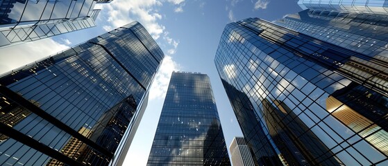 Reflective skyscrapers, business office buildings