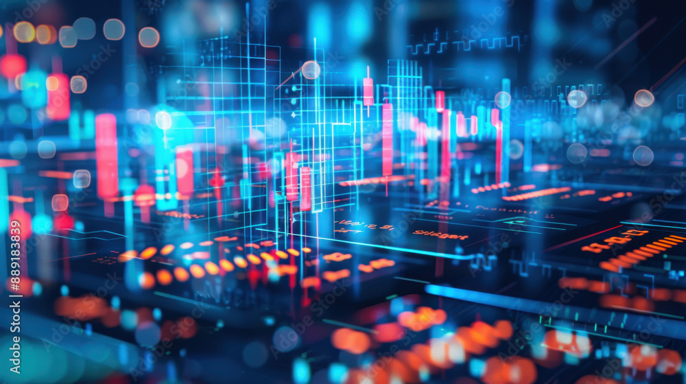 Aufkleber abstract digital futuristic technology background with glowing data charts, graphs, and circuit boar