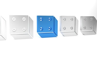 Blue Game dice icon isolated on white background. Casino gambling. Minimalism concept. 3D render illustration