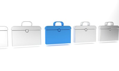 Blue Briefcase icon isolated on white background. Business case sign. Business portfolio. Minimalism concept. 3D render illustration