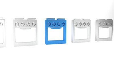 Blue Oven icon isolated on white background. Stove gas oven sign. Minimalism concept. 3D render illustration